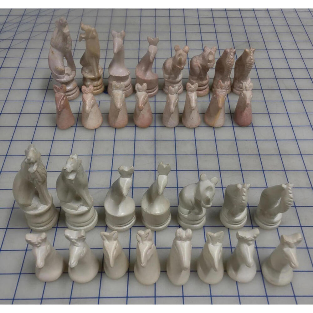 Stone Animal Chess Set 31 Pieces Alabaster Style Missing White Rhino